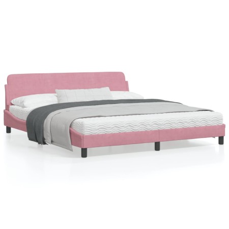 Estructura de cama con cabecero de terciopelo rosa 180x200 cm de , Camas y somieres - Ref: Foro24-373237, Precio: 175,23 €, D...