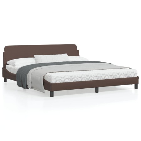 Estructura de cama cabecero cuero sintético marrón 180x200 cm de , Camas y somieres - Ref: Foro24-373240, Precio: 160,43 €, D...