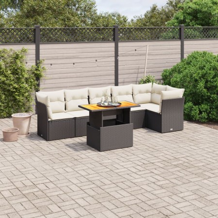 Set de comedor de jardín 7 pzas y cojines ratán sintético negro de , Conjuntos de jardín - Ref: Foro24-3270839, Precio: 430,4...