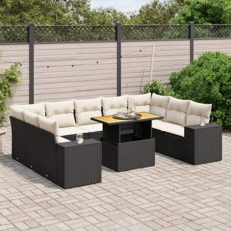 Set de sofás de jardín 10 pzas cojines ratán sintético negro de , Conjuntos de jardín - Ref: Foro24-3272778, Precio: 599,30 €...