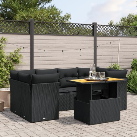 Set de comedor de jardín 7 pzas y cojines ratán sintético negro de , Conjuntos de jardín - Ref: Foro24-3270684, Precio: 480,2...