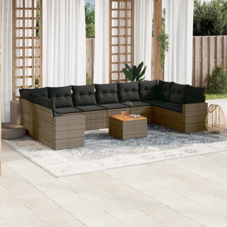 Set de sofás de jardín 11 pzas y cojines ratán sintético gris de , Conjuntos de jardín - Ref: Foro24-3256627, Precio: 629,24 ...