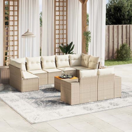 Juego de sofás jardín con cojines beige 10 pzas ratán sintético de , Conjuntos de jardín - Ref: Foro24-3257927, Precio: 730,7...