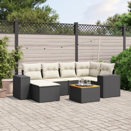 Set de comedor de jardín 7 pzas y cojines ratán sintético negro de , Conjuntos de jardín - Ref: Foro24-3257876, Precio: 422,9...