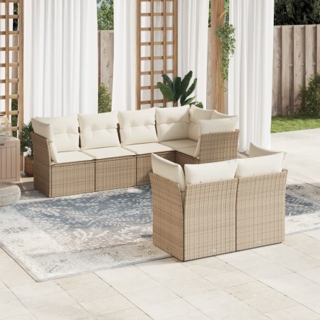 Set sofás de jardín 7 piezas y cojines ratán sintético beige en Conjuntos de jardín | Comprar online en Foru.es