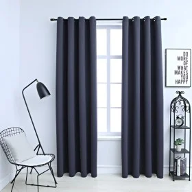 Cortinas opacas con anillas de metal 2 uds antracita 140x175 cm de vidaXL, Cortinas y visillos - Ref: Foro24-134418, Precio: ...