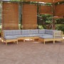 Juego de muebles de jardín 9 pzas y cojines madera maciza pino de , Conjuntos de jardín - Ref: Foro24-3096706, Precio: 703,42...