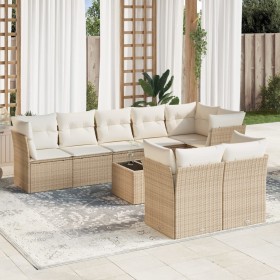 Set de sofás de jardín 9 pzas con cojines ratán sintético beige en Conjuntos de jardín | Comprar online en Foru.es