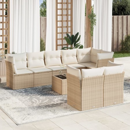 Set de sofás de jardín 9 pzas con cojines ratán sintético beige en Conjuntos de jardín | Comprar online en Foru.es