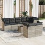 Set muebles jardín 9 pzas y cojines ratán sintético gris claro en Conjuntos de jardín | Comprar online en Foru.es
