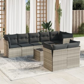 Set muebles jardín 9 pzas y cojines ratán sintético gris claro en Conjuntos de jardín | Comprar online en Foru.es