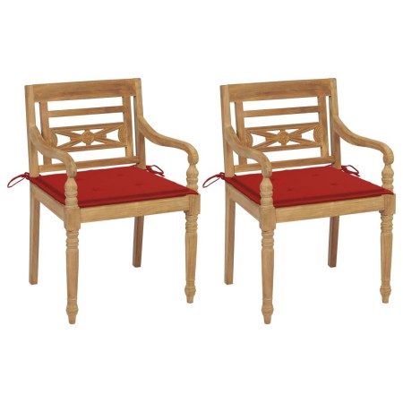 Sillas Batavia 2 uds teca maciza con cojines color rojo de , Sillas de jardín - Ref: Foro24-3062133, Precio: 281,88 €, Descue...