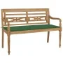 Banco Batavia madera maciza de teca con cojín verde 120 cm de , Bancos de jardín - Ref: Foro24-3062159, Precio: 215,85 €, Des...