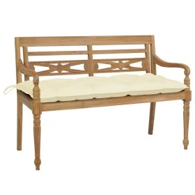 Banco Batavia de teca maciza con cojín blanco crema 120 cm de , Bancos de jardín - Ref: Foro24-3062171, Precio: 220,80 €, Des...
