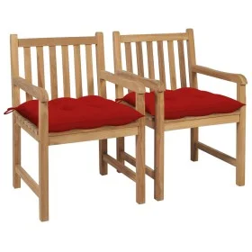 Sillas de jardín 2 uds madera maciza de teca con cojines rojos de , Sillas de jardín - Ref: Foro24-3062751, Precio: 300,30 €,...