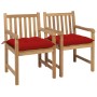 Sillas de jardín 2 uds madera maciza de teca con cojines rojos de , Sillas de jardín - Ref: Foro24-3062751, Precio: 314,58 €,...