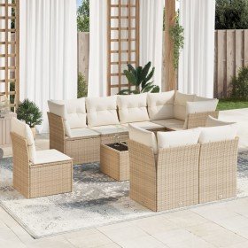 Set de sofás de jardín 9 pzas con cojines ratán sintético beige en Conjuntos de jardín | Comprar online en Foru.es