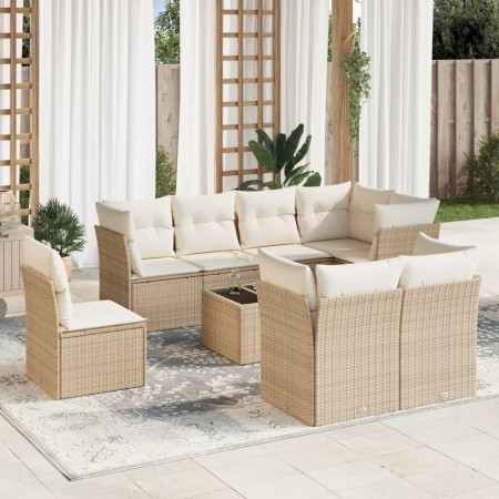 Set de sofás de jardín 9 pzas con cojines ratán sintético beige en Conjuntos de jardín | Comprar online en Foru.es