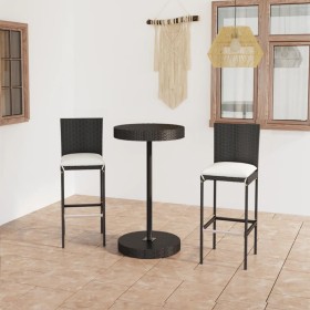 Set muebles bar jardín 3 piezas y cojines ratán sintético negro de , Conjuntos de jardín - Ref: Foro24-3064764, Precio: 247,0...