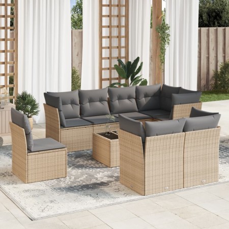 Set de sofás de jardín 9 pzas con cojines ratán sintético beige en Conjuntos de jardín | Comprar online en Foru.es