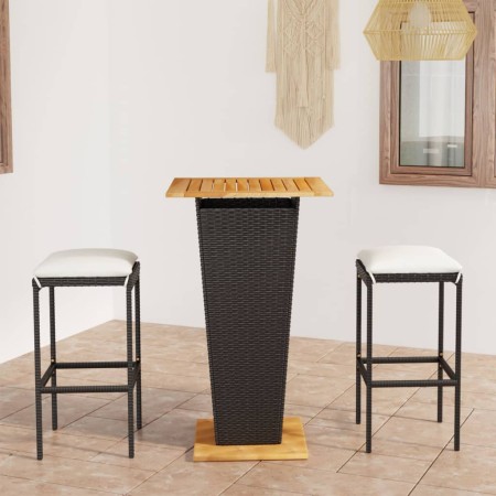 Set de muebles de bar jardín 3 piezas y cojines ratán PE negro de , Conjuntos de jardín - Ref: Foro24-3064848, Precio: 210,29...