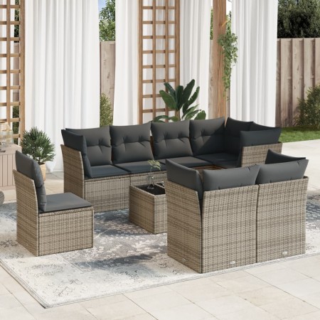 Set de muebles de jardín 9 pzas y cojines ratán sintético gris en Conjuntos de jardín | Comprar online en Foru.es