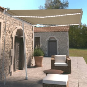 Toldo manual retráctil con luz LED crema 300x250 cm de , Toldos - Ref: Foro24-3069502, Precio: 389,08 €, Descuento: %