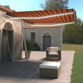 Toldo retráctil manual con luz LED naranja y marrón 400x350 cm de , Toldos - Ref: Foro24-3069625, Precio: 534,89 €, Descuento: %