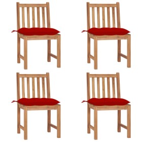 Sillas de jardín 4 unidades madera maciza de teca con cojines de , Sillas de jardín - Ref: Foro24-3073109, Precio: 467,01 €, ...