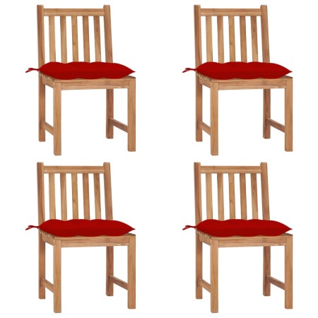 Sillas de jardín 4 unidades madera maciza de teca con cojines de , Sillas de jardín - Ref: Foro24-3073109, Precio: 467,01 €, ...