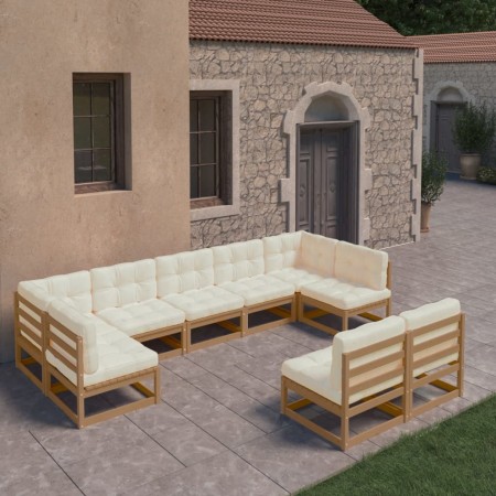 Set de muebles de jardín 9 pzs cojines madera pino marrón miel de , Conjuntos de jardín - Ref: Foro24-3077217, Precio: 975,88...