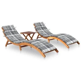 Tumbonas 2 unidades con mesa y cojines madera maciza de acacia de , Tumbonas - Ref: Foro24-3077390, Precio: 356,19 €, Descuen...
