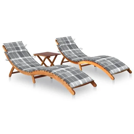 2 sun loungers with table and cushions made of solid acacia wood by , Loungers - Ref: Foro24-3077390, Price: 356,19 €, Discou...