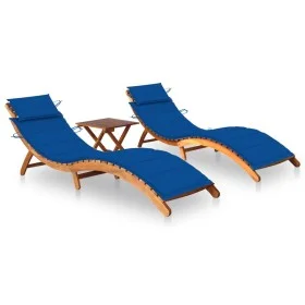 Sun loungers with table and cushions 2 units solid acacia wood by , Loungers - Ref: Foro24-3077386, Price: 351,09 €, Discount: %