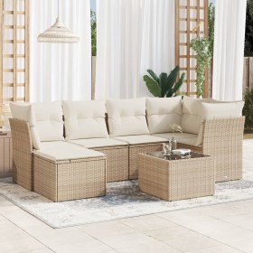 Set sofás de jardín 7 piezas y cojines ratán sintético beige en Conjuntos de jardín | Comprar online en Foru.es