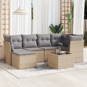 Set sofás de jardín 7 piezas y cojines ratán sintético beige en Conjuntos de jardín | Comprar online en Foru.es