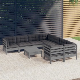 Muebles de jardín 9 pzas y cojines gris madera de pino de , Conjuntos de jardín - Ref: Foro24-3096979, Precio: 788,38 €, Desc...