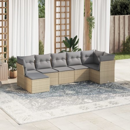 Set sofás de jardín 7 piezas y cojines ratán sintético beige en Conjuntos de jardín | Comprar online en Foru.es