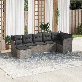 Set de sofás de jardín 7 piezas con cojines ratán PE gris en Conjuntos de jardín | Comprar online en Foru.es
