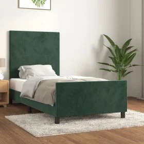 Dark green velvet bed frame with headboard 90x200 cm by , Beds and slatted bases - Ref: Foro24-3125614, Price: 152,61 €, Disc...