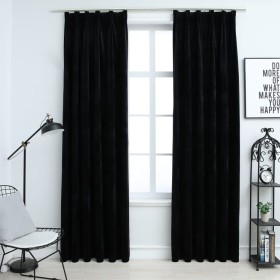 Cortinas opacas con ganchos 2 pzas terciopelo negro 140x175 cm de vidaXL, Cortinas y visillos - Ref: Foro24-134492, Precio: 3...