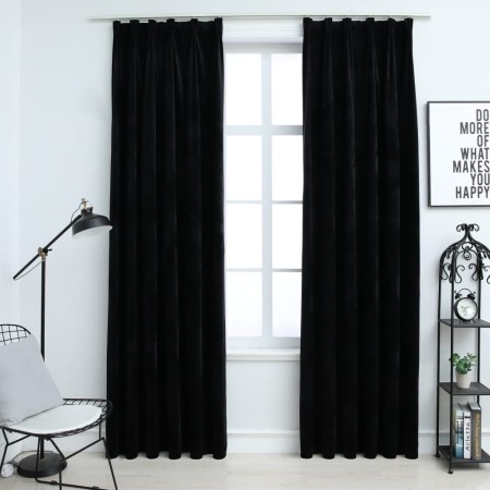 Cortinas opacas con ganchos 2 pzas terciopelo negro 140x175 cm de vidaXL, Cortinas y visillos - Ref: Foro24-134492, Precio: 3...