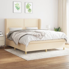 Cama box spring con colchón tela color crema 180x200 cm de , Camas y somieres - Ref: Foro24-3128466, Precio: 643,05 €, Descue...