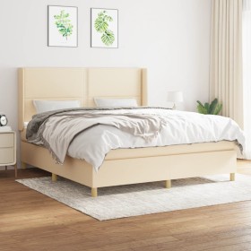 Cama box spring con colchón tela color crema 180x200 cm de , Camas y somieres - Ref: Foro24-3131934, Precio: 637,02 €, Descue...