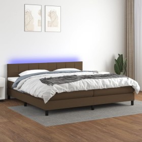 Cama box spring colchón luces LED tela marrón oscuro 200x200 cm de , Camas y somieres - Ref: Foro24-3133184, Precio: 592,48 €...
