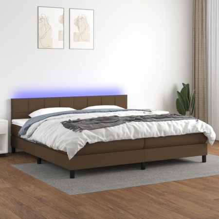 Cama box spring colchón luces LED tela marrón oscuro 200x200 cm de , Camas y somieres - Ref: Foro24-3133184, Precio: 592,48 €...