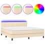 Cama box spring colchón y luces LED tela crema 160x200 cm de , Camas y somieres - Ref: Foro24-3133330, Precio: 513,71 €, Desc...