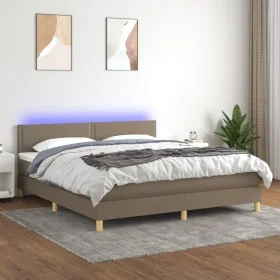 Cama box spring con colchón LED tela gris taupe 160x200 cm de , Camas y somieres - Ref: Foro24-3133649, Precio: 499,67 €, Des...