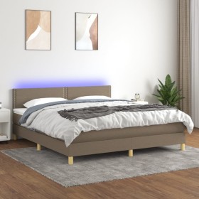 Cama box spring con colchón LED tela gris taupe 160x200 cm de , Camas y somieres - Ref: Foro24-3133649, Precio: 509,60 €, Des...
