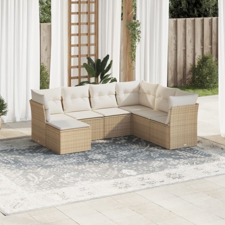 Set sofás de jardín 7 piezas y cojines ratán sintético beige en Conjuntos de jardín | Comprar online en Foru.es
